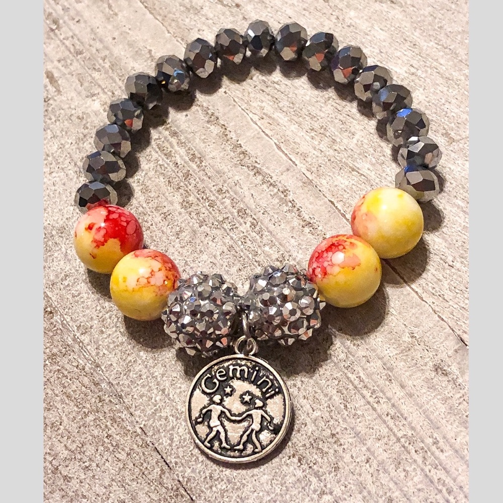 Handmade Gemini Zodiac Beaded Charm Bracelet